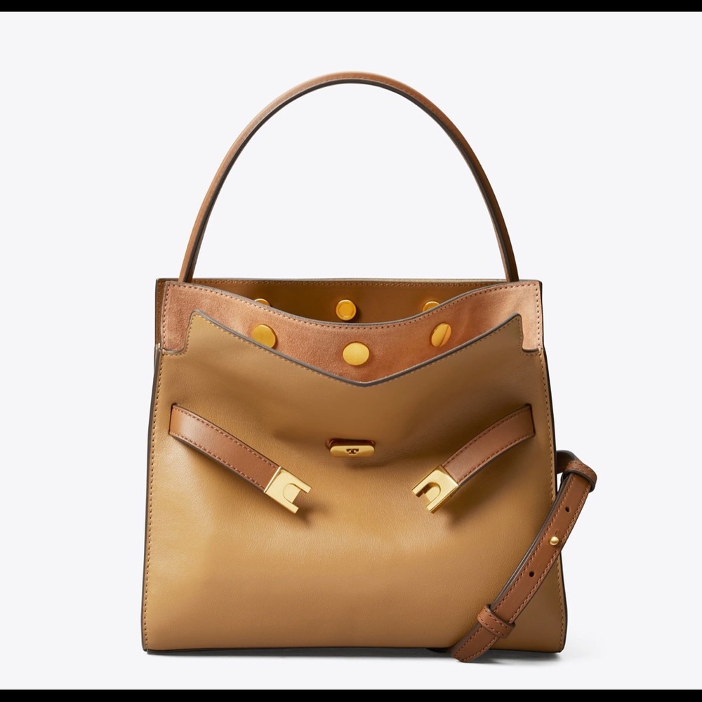 EUC Tory Burch Tan and Brown Lee Radziwill Small Double Bag Tiramisu Color - Picture 14 of 15